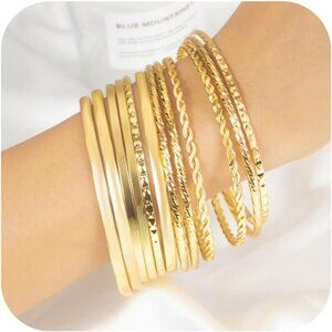 🆕Women  Metal Stackable Boho Indian Bangle Gold Bracelets Stack Non Tarnish